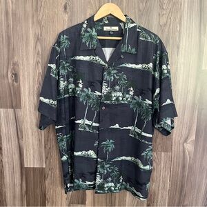 Tommy Bahama Mens Silk Button Up Shirt XL Black Palm Tree Short Sleeve Button Up